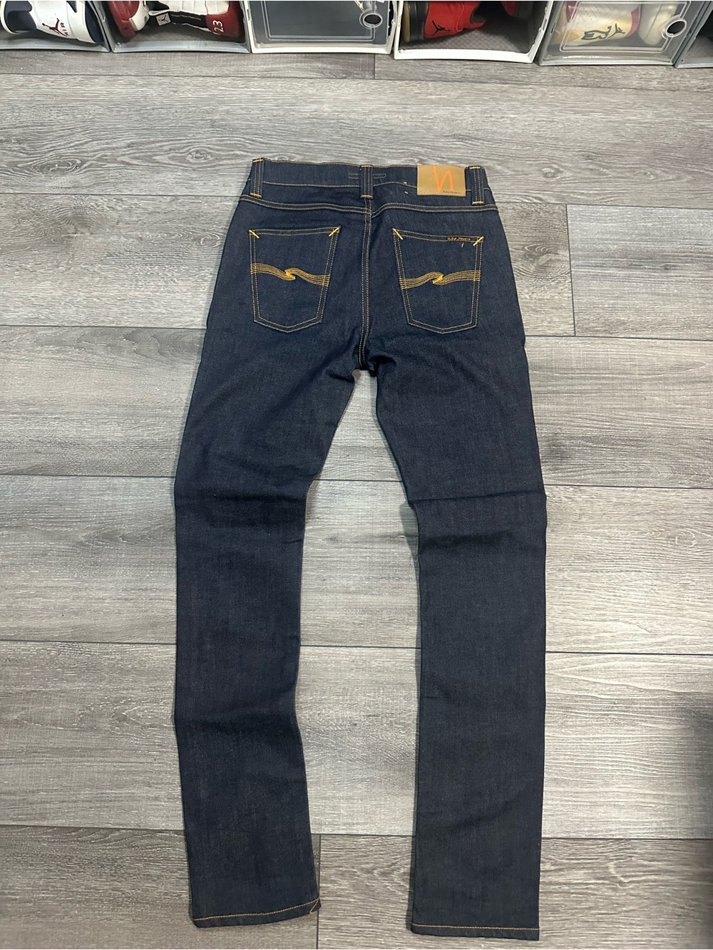 Nudie Jeans Indigo Slim Straight Men's Jeans with Yellow Stitching